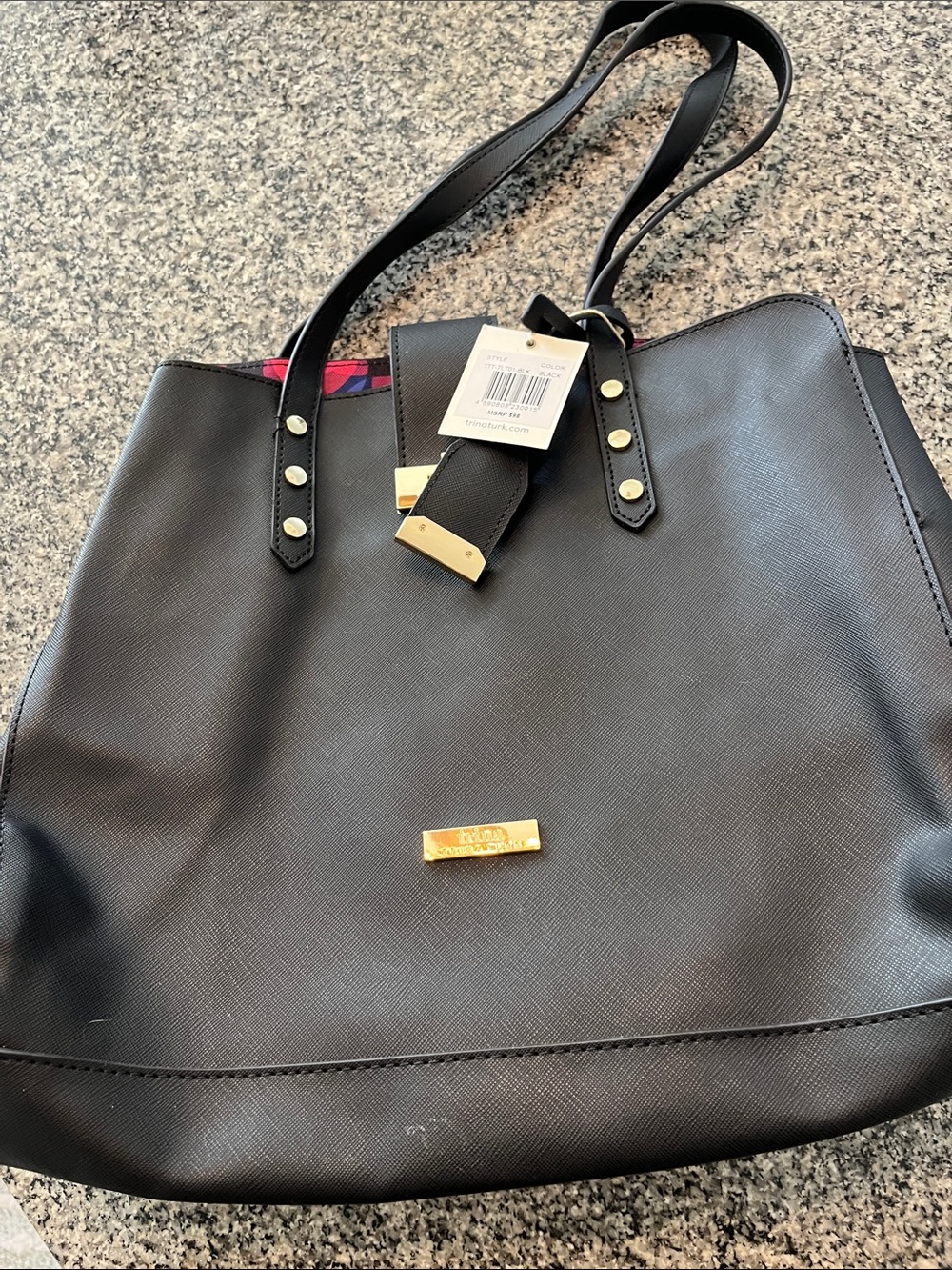 Black Trina Turk Tote Bag with Gold Hardware